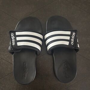 Adidas Black and White Striped Slides Adilette